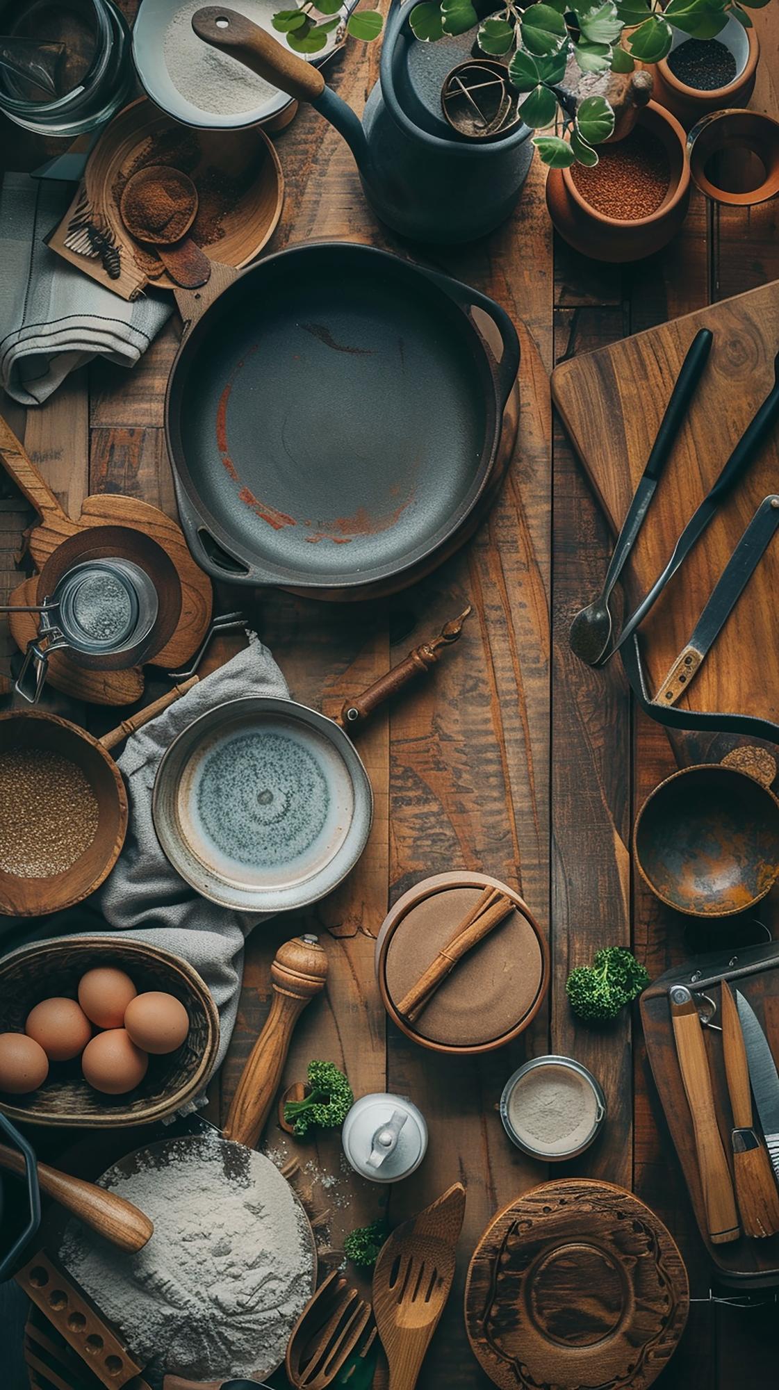 Composizione di utensili e ingredienti disposti con cura